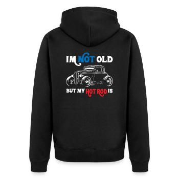 I Am Not Old But My Hot Rod Is - Unisex Premium Bio Zip Hoodie - Schwarz - Hinten - Nico (187cm)