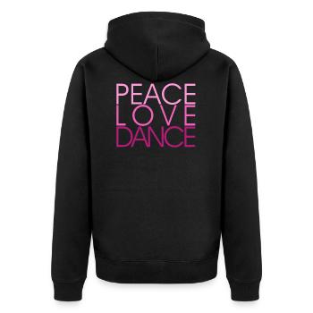 Peace Love Dance pink - Danceshirt - Unisex Premium Bio Zip Hoodie - Schwarz - Hinten - Nico (187cm)