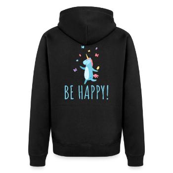 Être heureux | Licorne Licorne Jongler - Veste à capuche bio Premium Unisexe - noir - Dos - Nico (187cm)