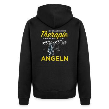 Angler Fischerei Angeln Berge Therapie - Unisex Premium Bio Zip Hoodie - Schwarz - Hinten - Nico (187cm)