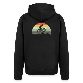 Mountainbike MTB Fahrrad Retro Vintage Berge Bike - Unisex Premium Bio Zip Hoodie - Schwarz - Hinten - Nico (187cm)