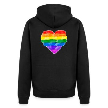 REGENBOGEN HERZ WASSERFARBEN LGBT Queer Gay Pride - Unisex Premium Bio Zip Hoodie - Schwarz - Hinten - Nico (187cm)