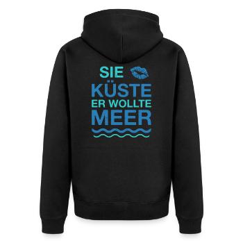 Küste Meer | Lustige Maritime Sprüche Strand Kuss - Unisex Premium Bio Zip Hoodie - Schwarz - Hinten - Nico (187cm)