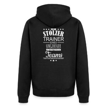 Stolzer Trainer Team Geschenk Verein Mannschaft - Unisex Premium Bio Zip Hoodie - Schwarz - Hinten - Nico (187cm)