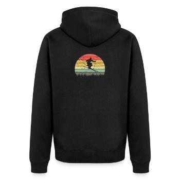 Retro skier skiing ski vacation mountains vintage - Unisex Premium Organic Zip Hoodie - black - Back - Nico (187cm)