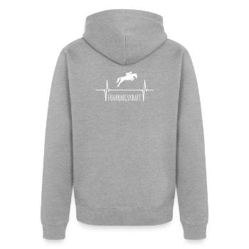 Reiter Pferde Herzschlag Führungskraft Reiterin - Unisex Premium Bio Zip Hoodie - Grau meliert - Hinten - Nico (187cm)