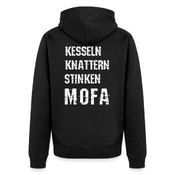 MOFA Moped Rollerfahrer Roller Geschenk - Unisex Premium Bio Zip Hoodie - Schwarz - Hinten - Nico (187cm)