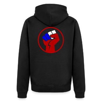 Faust blau weiß rot - Unisex Premium Bio Zip Hoodie - Schwarz - Hinten - Nico (187cm)