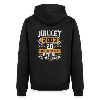 Rétro Cadeau D'anniversaire 20 Ans Juillet 2003 - Veste à capuche bio Premium Unisexe - noir - Dos - Nico (187cm)