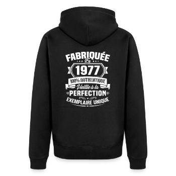 Fabriquée en 1977 - Cadeau d'anniversaire 46 ans - Veste à capuche bio Premium Unisexe - noir - Dos - Nico (187cm)
