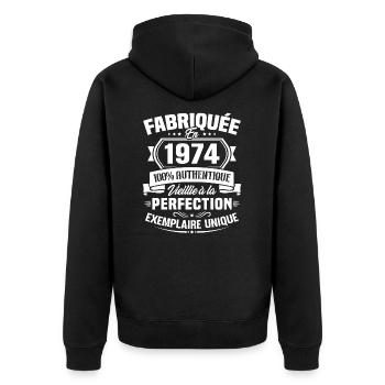 Fabriquée en 1974 - Cadeau d'anniversaire 49 ans - Veste à capuche bio Premium Unisexe - noir - Dos - Nico (187cm)