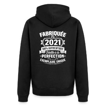 Fabriquée en 2021 - Cadeau d'anniversaire 2 ans - Veste à capuche bio Premium Unisexe - noir - Dos - Nico (187cm)