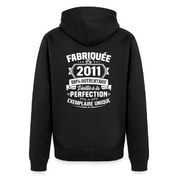 Fabriquée en 2011 - Cadeau d'anniversaire 12 ans - Veste à capuche bio Premium Unisexe - noir - Dos - Nico (187cm)