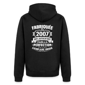 Fabriquée en 2007 - Cadeau d'anniversaire 16 ans - Veste à capuche bio Premium Unisexe - noir - Dos - Nico (187cm)
