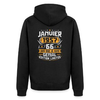 Cadeau D'anniversaire 66 Ans Janvier 1957 Vintage - Veste à capuche bio Premium Unisexe - noir - Dos - Nico (187cm)