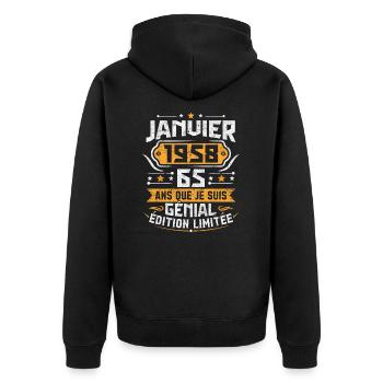 Rétro Cadeau D'anniversaire 65 Ans Janvier 1958 - Veste à capuche bio Premium Unisexe - noir - Dos - Nico (187cm)