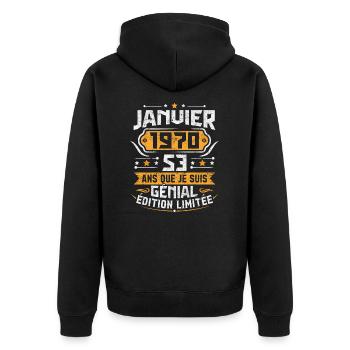 Cadeau D'anniversaire 53 Ans Janvier 1970 Vintage - Veste à capuche bio Premium Unisexe - noir - Dos - Nico (187cm)