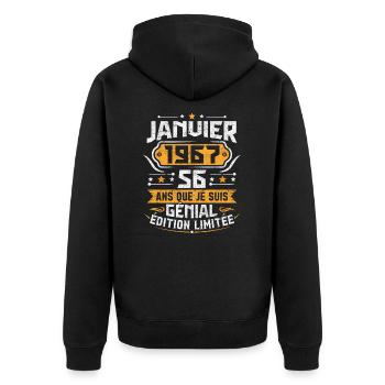 Rétro Cadeau D'anniversaire 56 Ans Janvier 1967 - Veste à capuche bio Premium Unisexe - noir - Dos - Nico (187cm)
