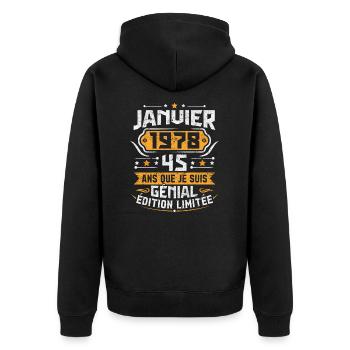 Rétro Cadeau D'anniversaire 45 Ans Janvier 1978 - Veste à capuche bio Premium Unisexe - noir - Dos - Nico (187cm)