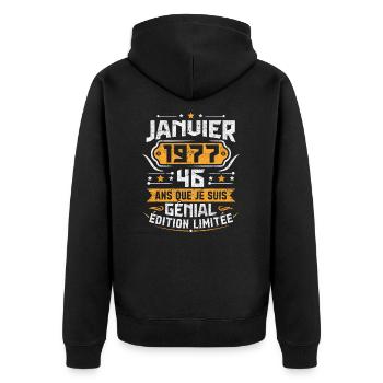 Rétro Cadeau D'anniversaire 46 Ans Janvier 1977 - Veste à capuche bio Premium Unisexe - noir - Dos - Nico (187cm)