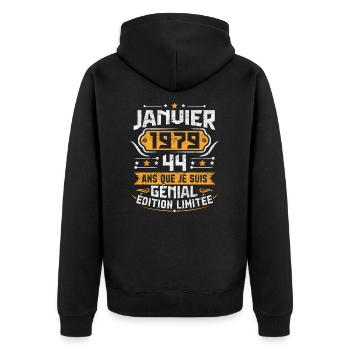 Rétro Cadeau D'anniversaire 44 Ans Janvier 1979 - Veste à capuche bio Premium Unisexe - noir - Dos - Nico (187cm)