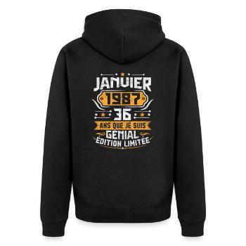 Rétro Cadeau D'anniversaire 36 Ans Janvier 1987 - Veste à capuche bio Premium Unisexe - noir - Dos - Nico (187cm)