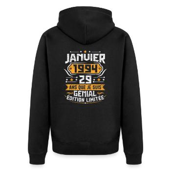 Rétro Cadeau D'anniversaire 29 Ans Janvier 1994 - Veste à capuche bio Premium Unisexe - noir - Dos - Nico (187cm)