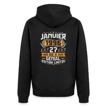 Rétro Cadeau D'anniversaire 27 Ans Janvier 1996 - Veste à capuche bio Premium Unisexe - noir - Dos - Nico (187cm)