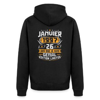 Rétro Cadeau D'anniversaire 26 Ans Janvier 1997 - Veste à capuche bio Premium Unisexe - noir - Dos - Nico (187cm)