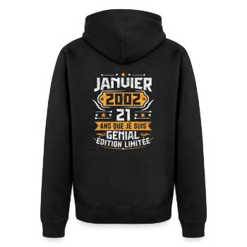 Rétro Cadeau D'anniversaire 21 Ans Janvier 2002 - Veste à capuche bio Premium Unisexe - noir - Dos - Nico (187cm)