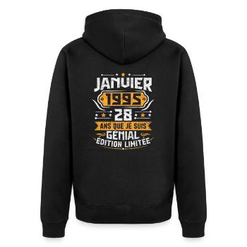 Rétro Cadeau D'anniversaire 28 Ans Janvier 1995 - Veste à capuche bio Premium Unisexe - noir - Dos - Nico (187cm)