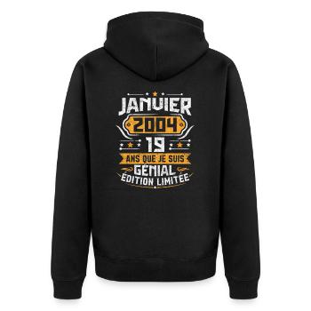 Rétro Cadeau D'anniversaire 19 Ans Janvier 2004 - Veste à capuche bio Premium Unisexe - noir - Dos - Nico (187cm)