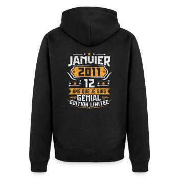Rétro Cadeau D'anniversaire 12 Ans Janvier 2011 - Veste à capuche bio Premium Unisexe - noir - Dos - Nico (187cm)