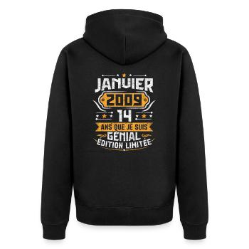 Rétro Cadeau D'anniversaire 14 Ans Janvier 2009 - Veste à capuche bio Premium Unisexe - noir - Dos - Nico (187cm)