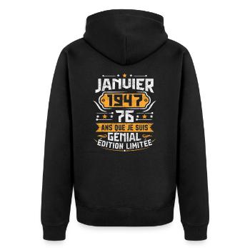 Rétro Cadeau D'anniversaire 76 Ans Janvier 1947 - Veste à capuche bio Premium Unisexe - noir - Dos - Nico (187cm)