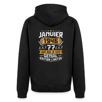 Rétro Cadeau D'anniversaire 77 Ans Janvier 1946 - Veste à capuche bio Premium Unisexe - noir - Dos - Nico (187cm)