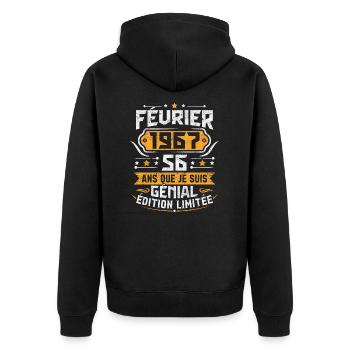 Rétro Cadeau D'anniversaire 56 Ans Février 1967 - Veste à capuche bio Premium Unisexe - noir - Dos - Nico (187cm)