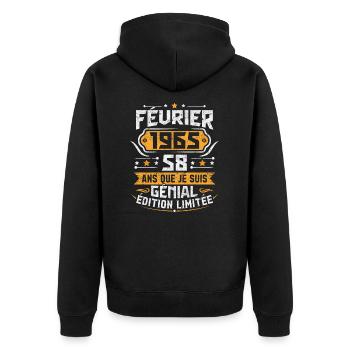 Rétro Cadeau D'anniversaire 58 Ans Février 1965 - Veste à capuche bio Premium Unisexe - noir - Dos - Nico (187cm)
