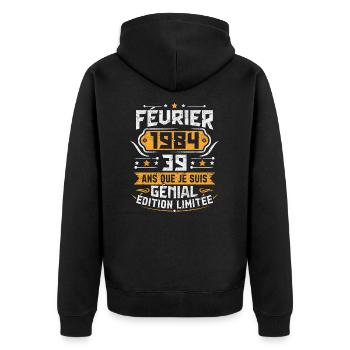 Rétro Cadeau D'anniversaire 39 Ans Février 1984 - Veste à capuche bio Premium Unisexe - noir - Dos - Nico (187cm)