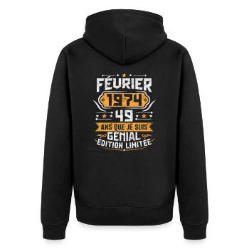 Rétro Cadeau D'anniversaire 49 Ans Février 1974 - Veste à capuche bio Premium Unisexe - noir - Dos - Nico (187cm)