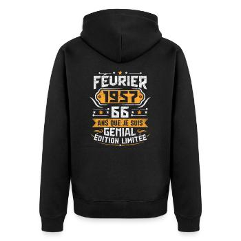 Rétro Cadeau D'anniversaire 66 Ans Février 1957 - Veste à capuche bio Premium Unisexe - noir - Dos - Nico (187cm)