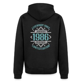 Legendär seit Januar 1986 limitierte Auflage - Unisex Premium Bio Zip Hoodie - Schwarz - Hinten - Nico (187cm)