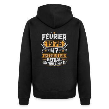 Rétro Cadeau D'anniversaire 47 Ans Février 1976 - Veste à capuche bio Premium Unisexe - noir - Dos - Nico (187cm)