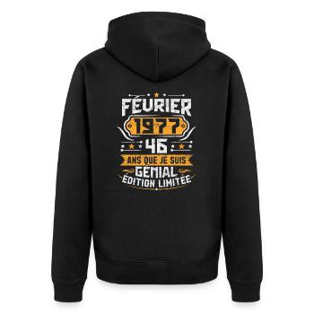 Rétro Cadeau D'anniversaire 46 Ans Février 1977 - Veste à capuche bio Premium Unisexe - noir - Dos - Nico (187cm)