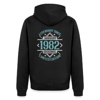 Légendaire depuis janvier 1982 édition limitée - Veste à capuche bio Premium Unisexe - noir - Dos - Nico (187cm)