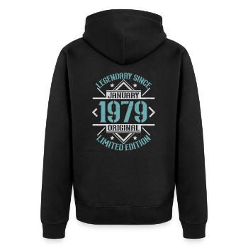 Legendär seit Januar 1979 limitierte Auflage - Unisex Premium Bio Zip Hoodie - Schwarz - Hinten - Nico (187cm)