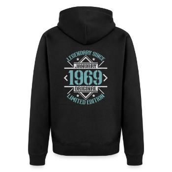 Légendaire depuis janvier 1969 édition limitée - Veste à capuche bio Premium Unisexe - noir - Dos - Nico (187cm)