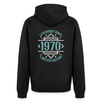 Légendaire depuis janvier 1970 édition limitée - Veste à capuche bio Premium Unisexe - noir - Dos - Nico (187cm)