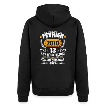 Cadeau D'anniversaire 13 Ans Février 2010 Vintage - Veste à capuche bio Premium Unisexe - noir - Dos - Nico (187cm)