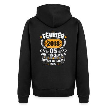 Cadeau D'anniversaire 5 Ans Février 2018 Vintage - Veste à capuche bio Premium Unisexe - noir - Dos - Nico (187cm)